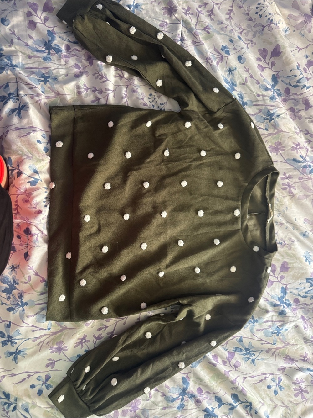 Olive Green Polka Dot Long-Sleeve Top